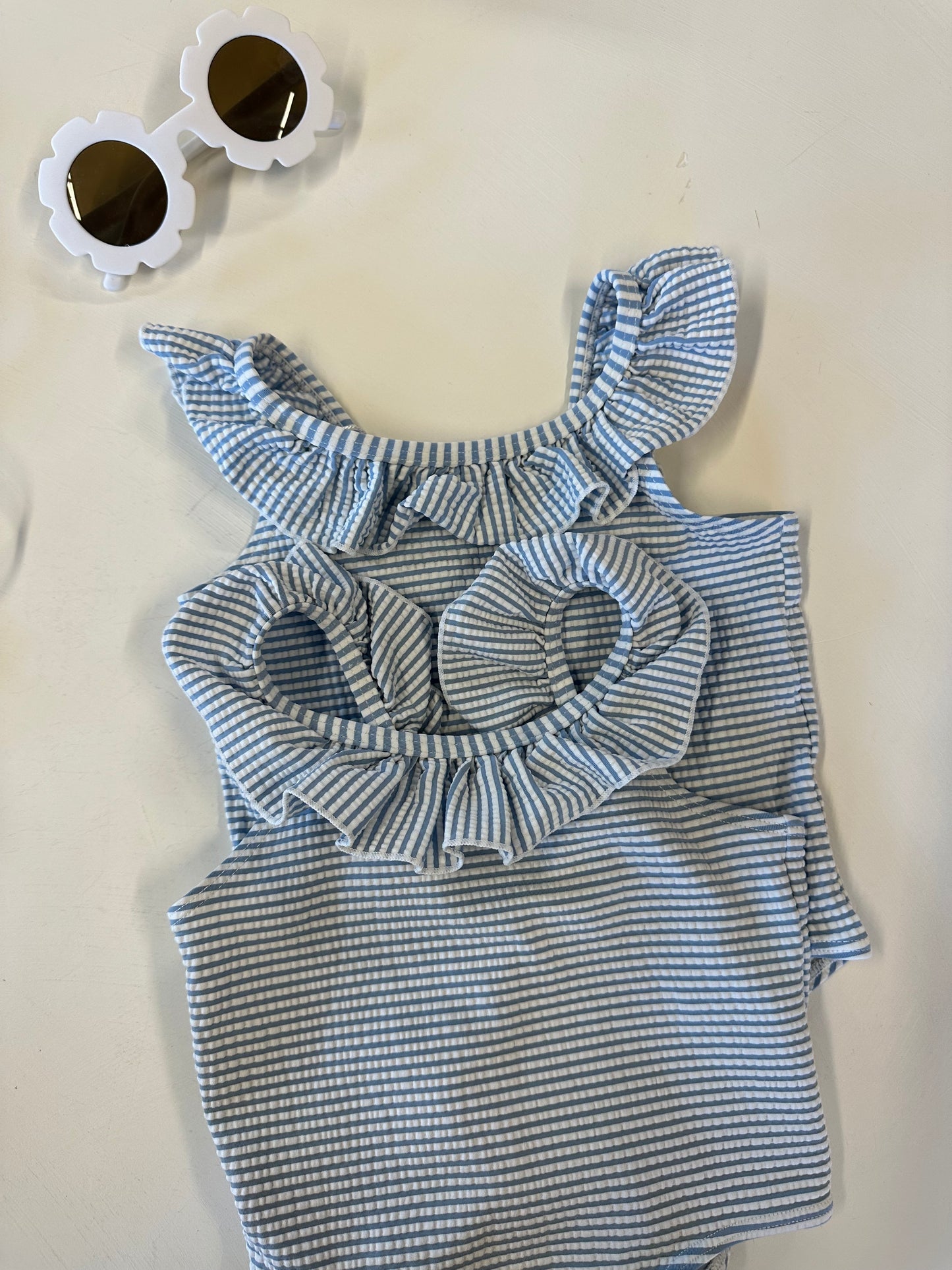 H&M blue stripe swimsuit || 3/6 & 9/12