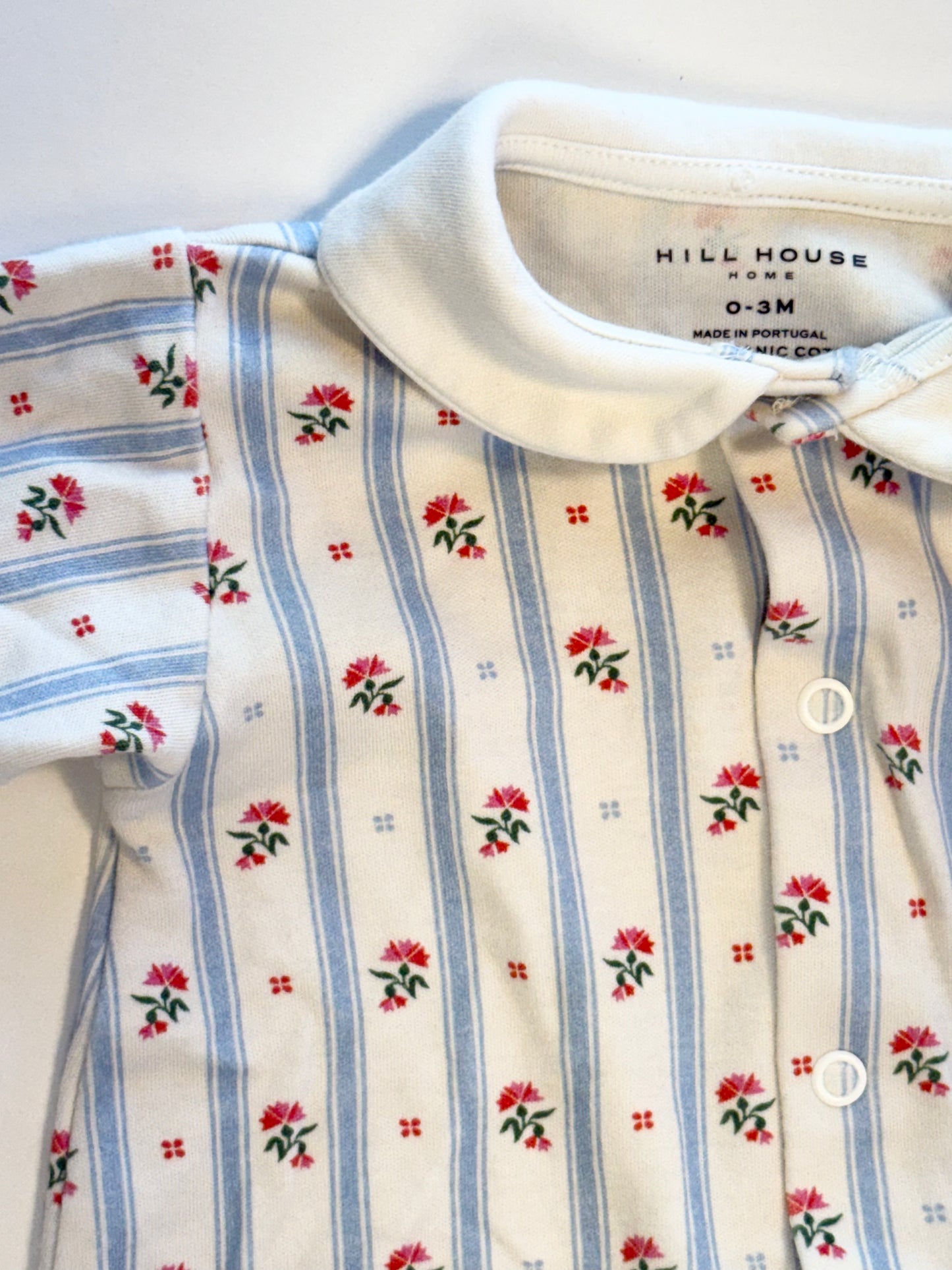 Hill house || blue floral striped one piece || 0-3 m