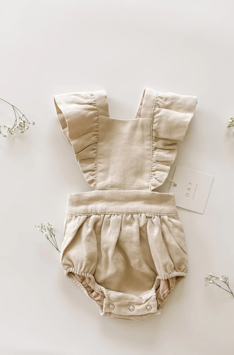 Oat || linen flutter sleeve bloomer romper