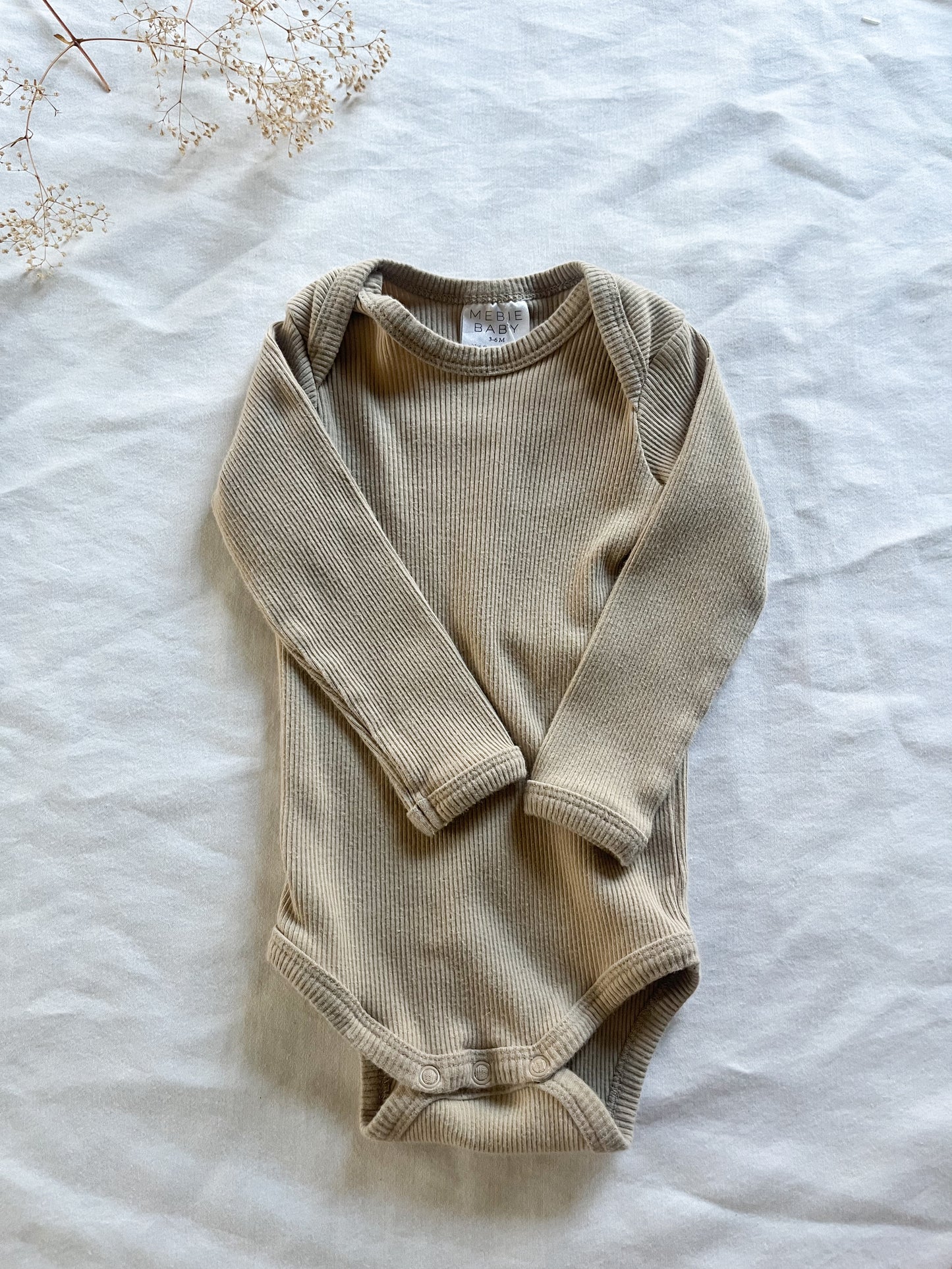 Mebie baby long sleeve Ribbed Bodysuit – Oatmeal (3/6)