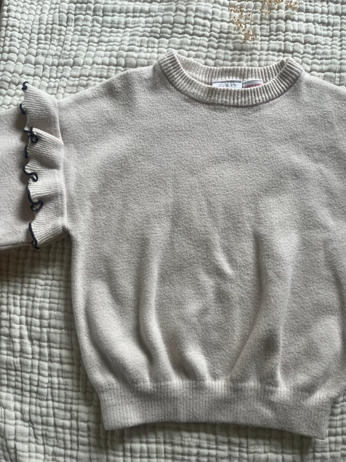Zara cream ruffle knit sweater (2/3)