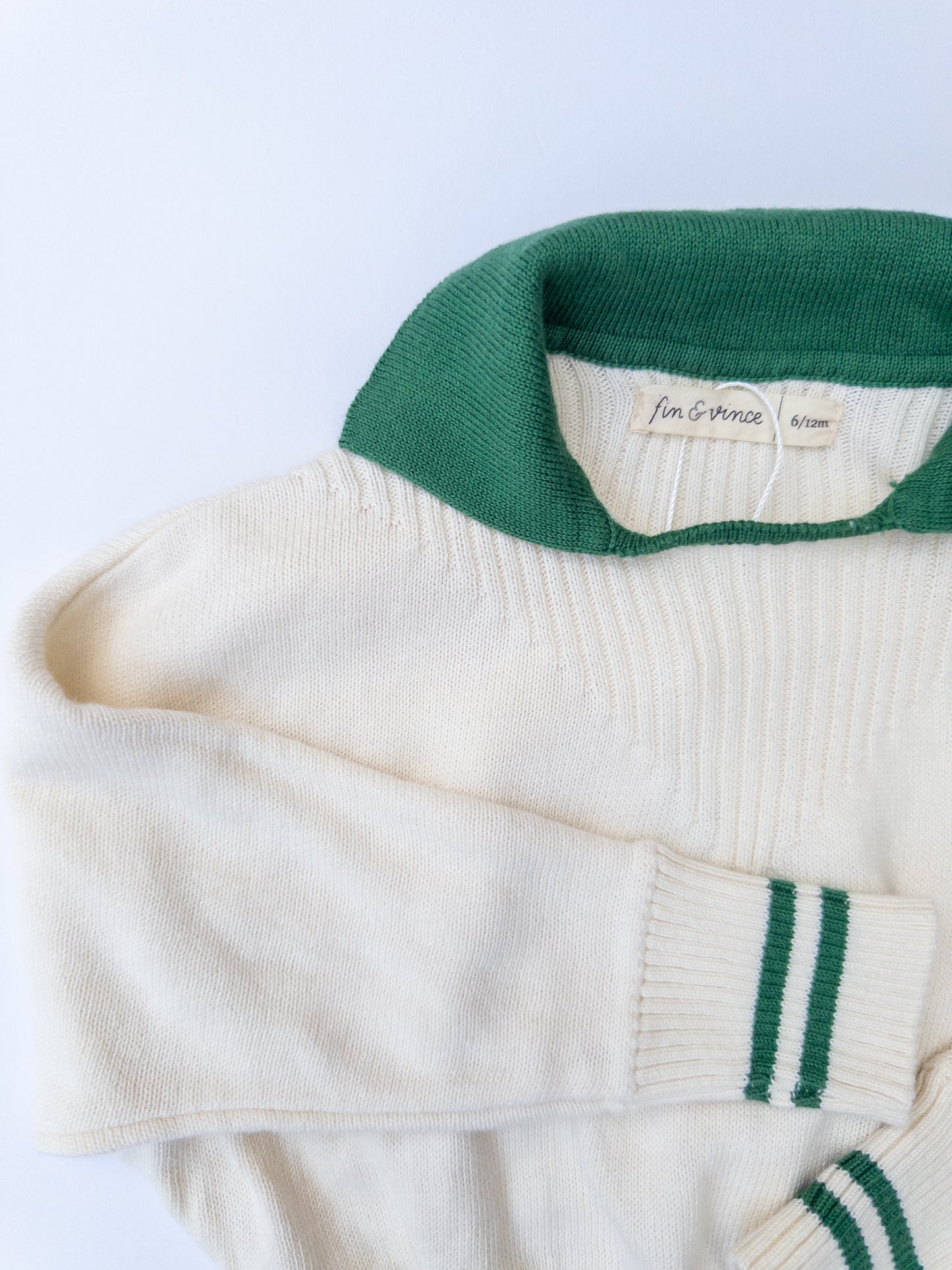 fin & vince || cream/green knit/ 6/12 months