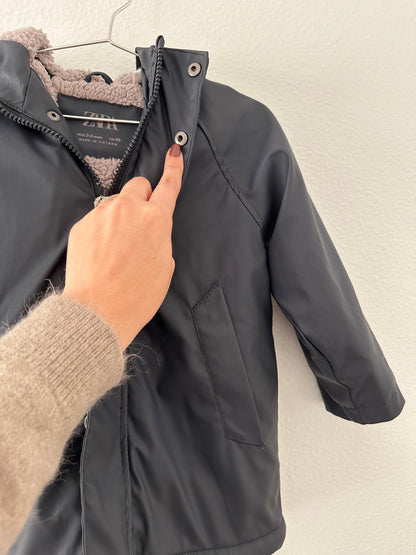 Zara faux shearling lined rubberized raincoat (2/3)
