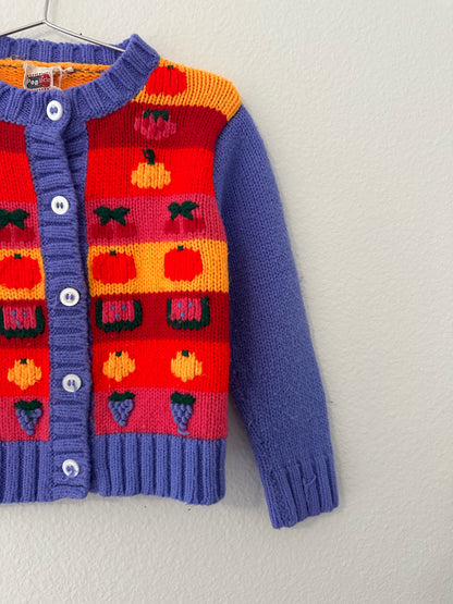 Vintage hand knitted fruit cardigan || 4Y