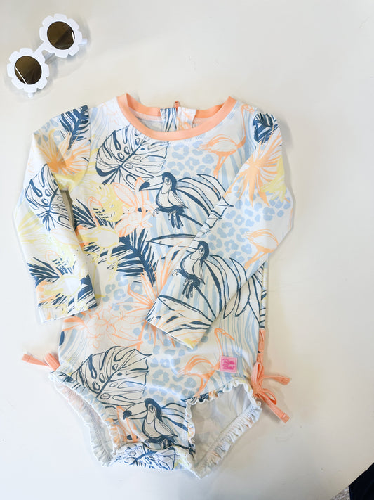 Ruffle butts tropical long sleeve swimsuit || 3T