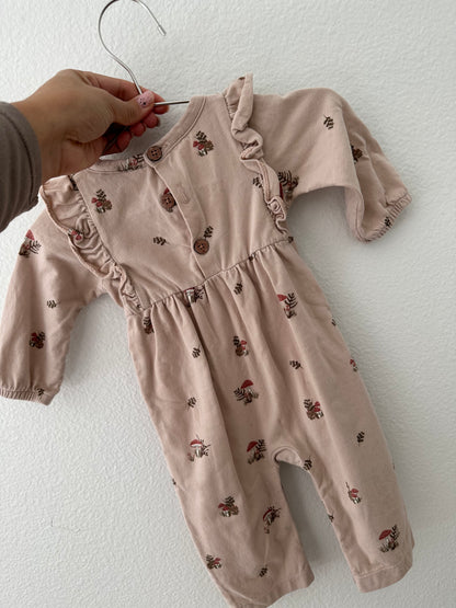 City Mouse flutter sleeve long leg romper|| blush mushrooms (3/6)