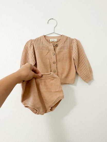 Quincy Mae pointelle knit cardigan and bloomers || 6/12
