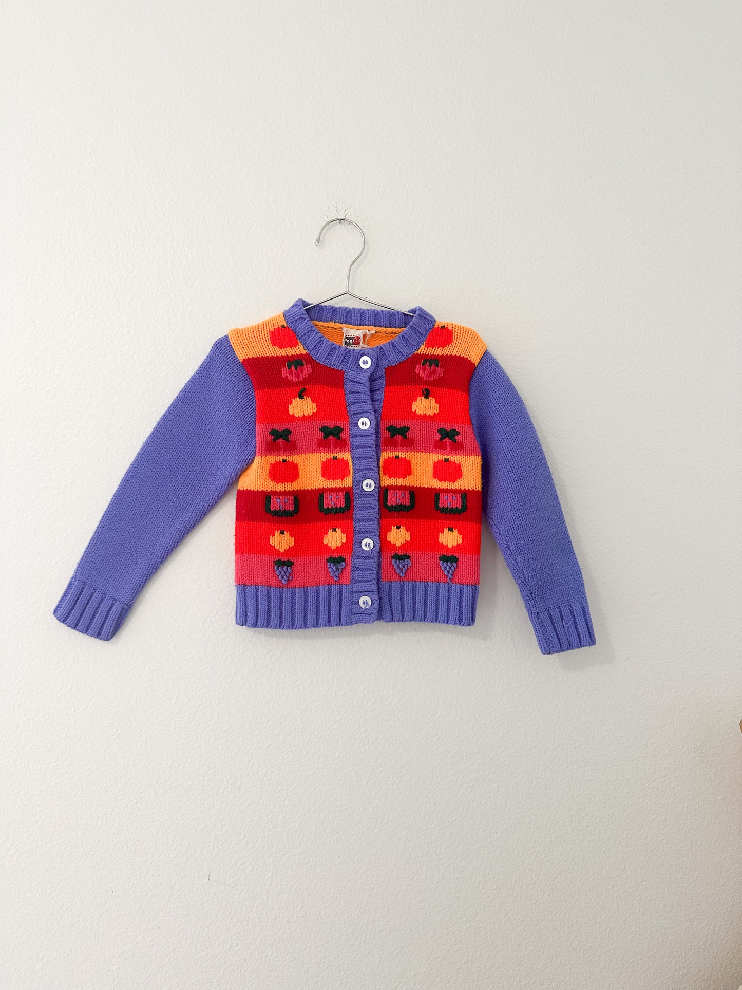 Vintage hand knitted fruit cardigan || 4Y