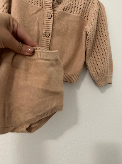Quincy Mae pointelle knit cardigan and bloomers || 6/12