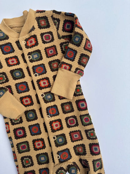Noble kids waffle sleeper- granny print- 6/12