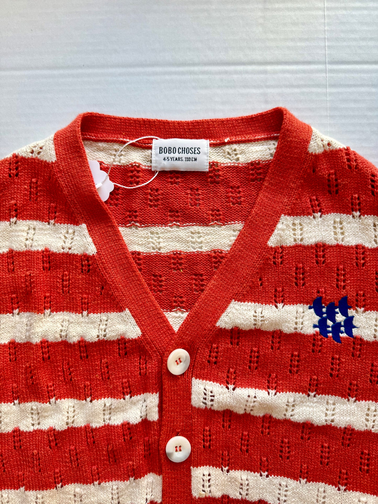 Bobo Choses || red/white striped knit cardigan || Size 4/5