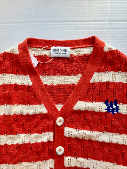 Bobo Choses || red/white striped knit cardigan || Size 4/5
