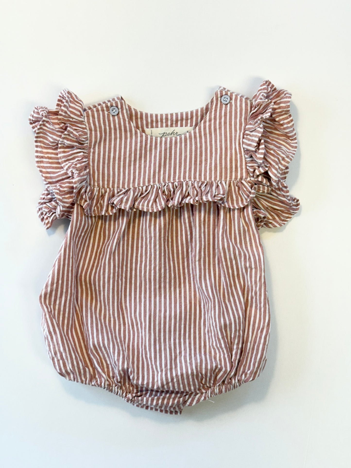 Pehr || mauve stripe bubble romper || 6-12m