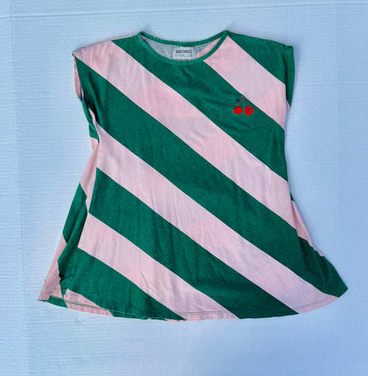 Bobo Choses || green pink striped dress || Size 6/7