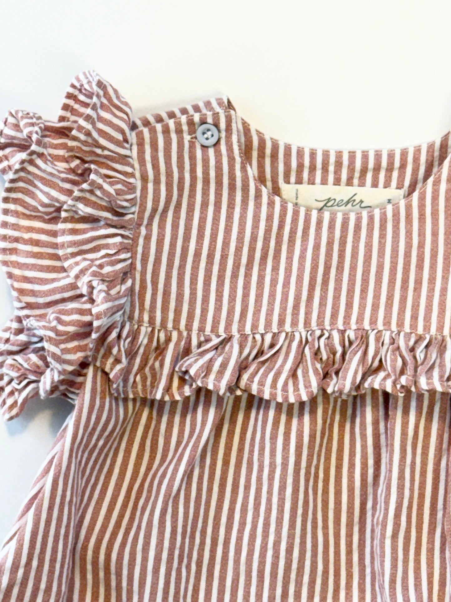 Pehr || mauve stripe bubble romper || 6-12m