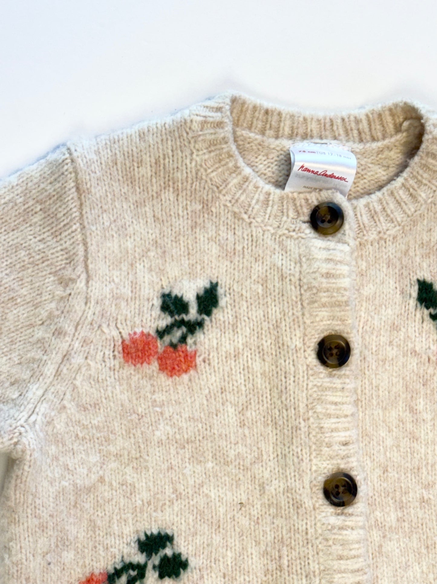 Hannah Andersson || cream cherry cardigan || 12/18