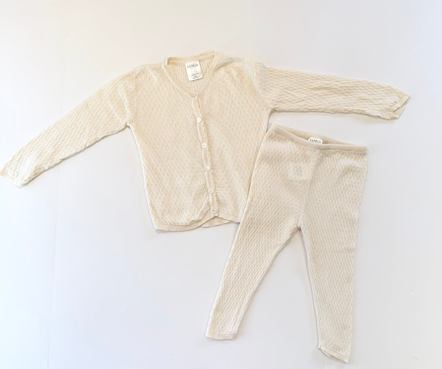 Fanga (by konges slojd) || cream knit cardigans and pant set || 18m