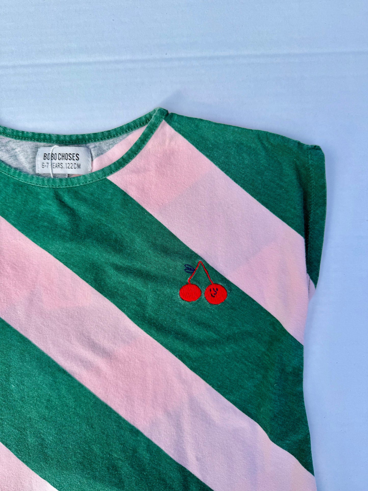 Bobo Choses || green pink striped dress || Size 6/7