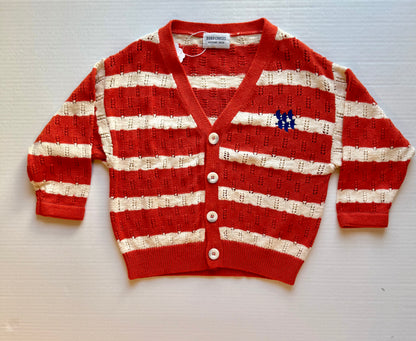 Bobo Choses || red/white striped knit cardigan || Size 4/5