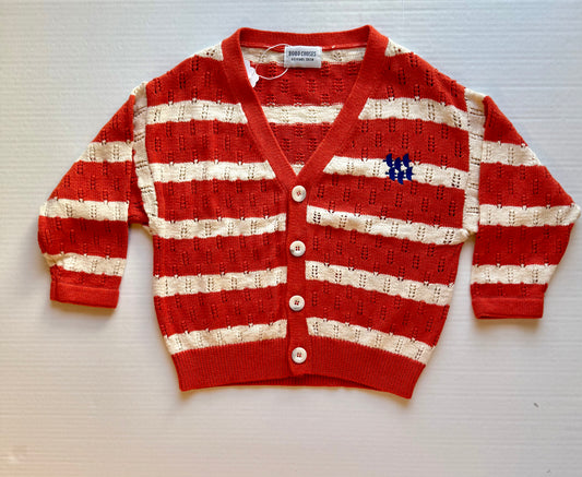 Bobo Choses || red/white striped knit cardigan || Size 4/5