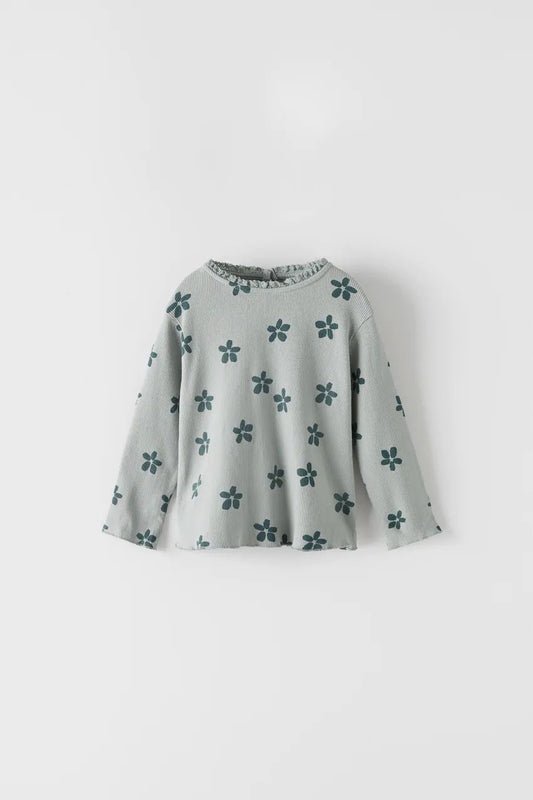 Zara ribbed floral long sleeve || 4/5