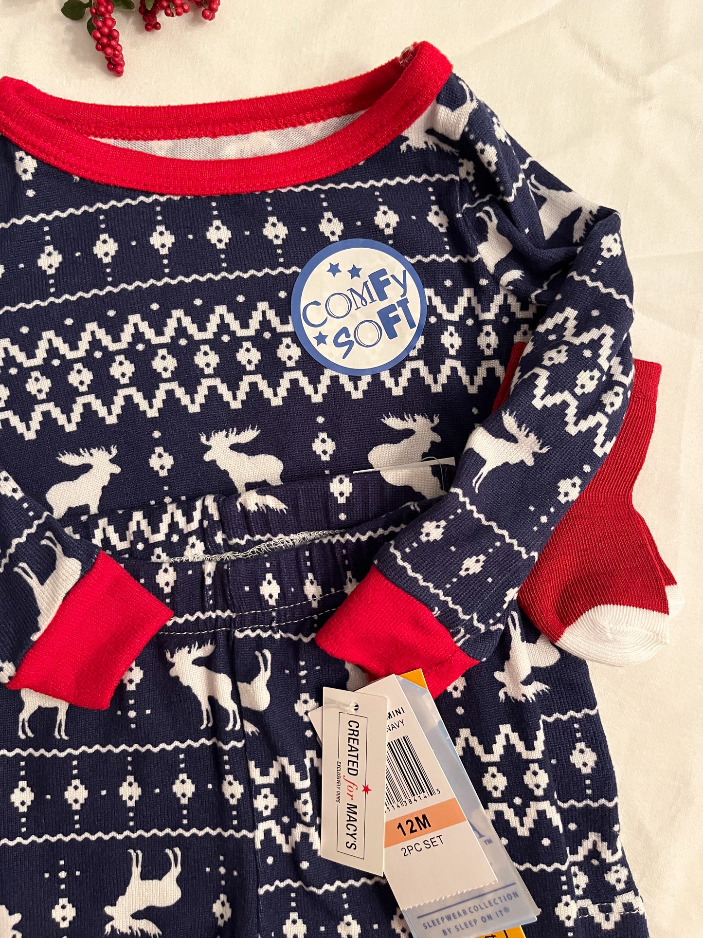 Macys 2 piece Pajama set with socks (12M)