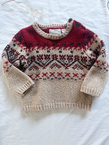 Zara knit red/tan sweater (9/12)