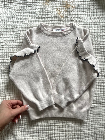 Zara cream ruffle knit sweater (2/3)