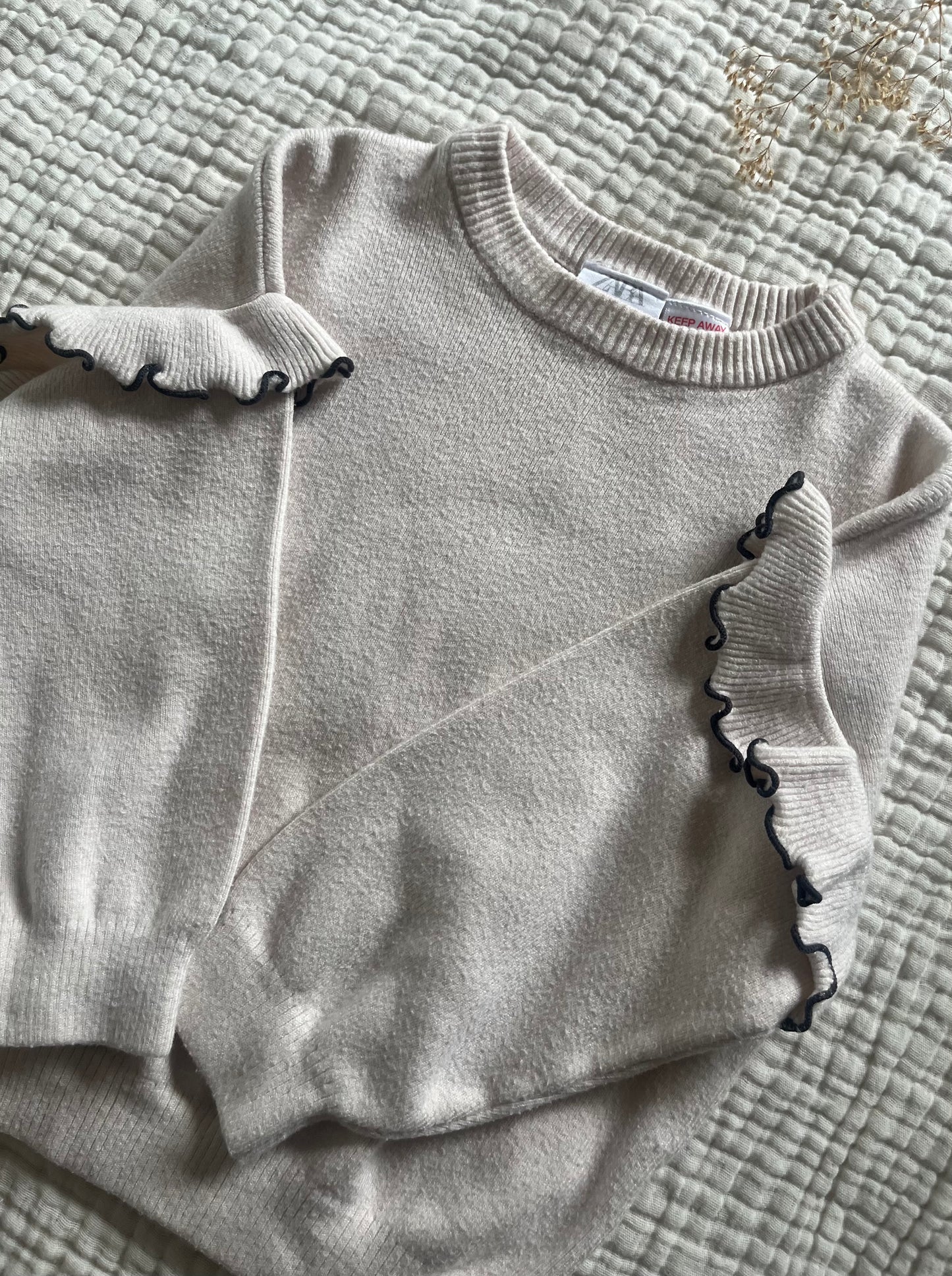 Zara cream ruffle knit sweater (2/3)