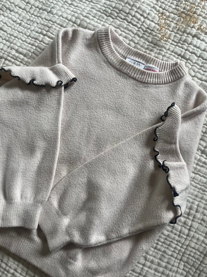Zara cream ruffle knit sweater (2/3)