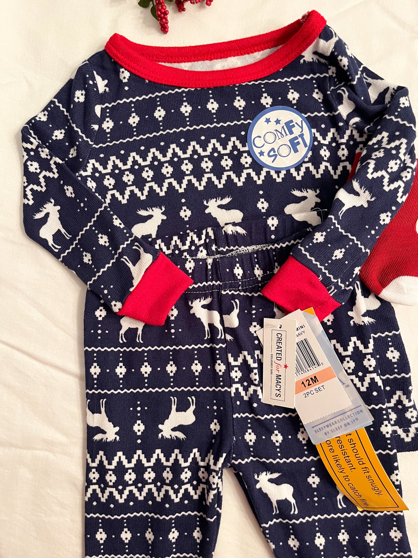 Macys 2 piece Pajama set with socks (12M)